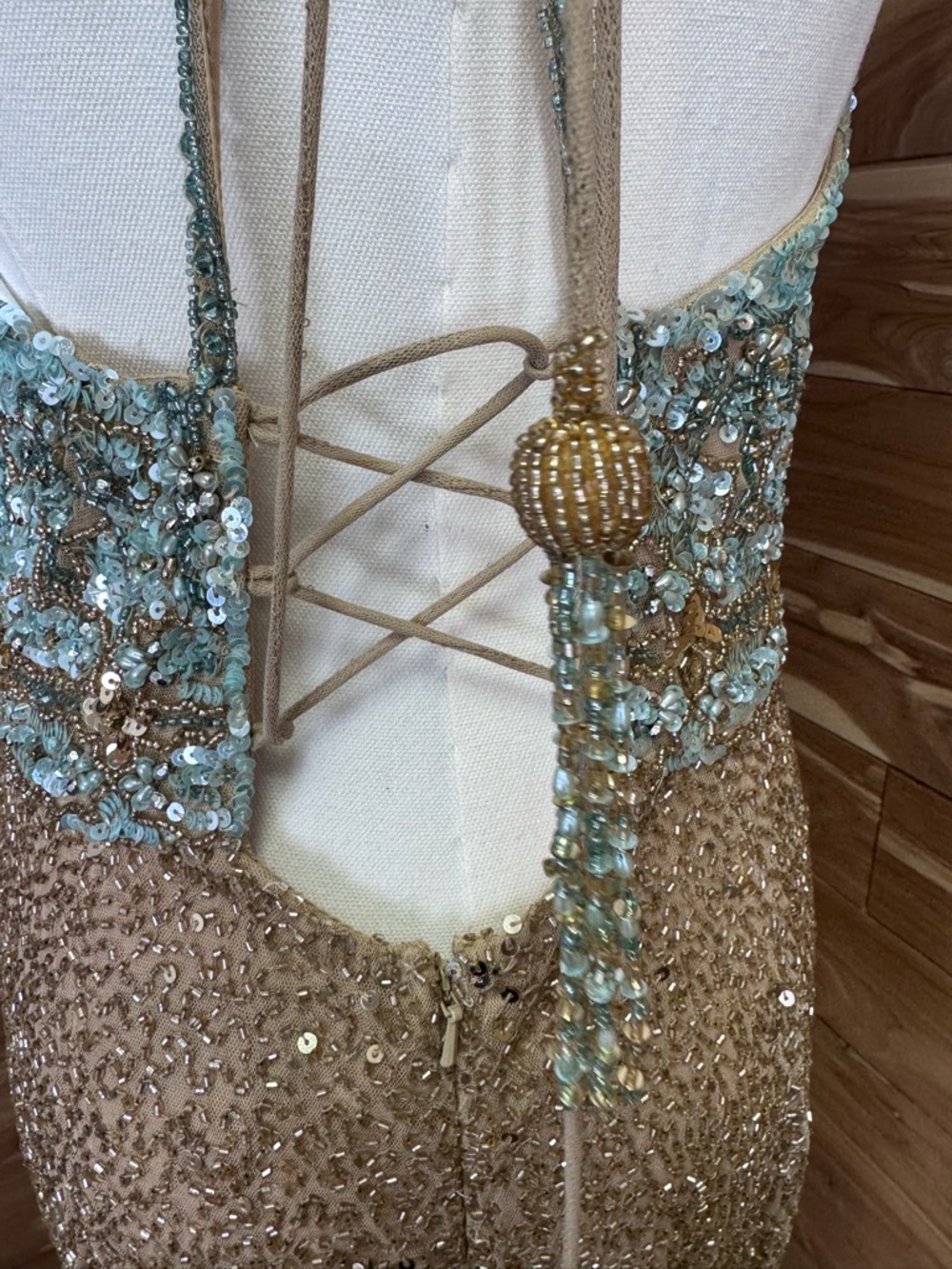 Sherri Hill Aqua Gold Red Carpet Goddess Gown NWT Size 16 - Picture 8 of 17